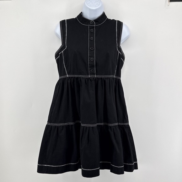 HUNTER BELL Dresses & Skirts - Hunter Bell Devon Black White Contrast‎ Stitch Cotton Devon Tiered Mini Dress M